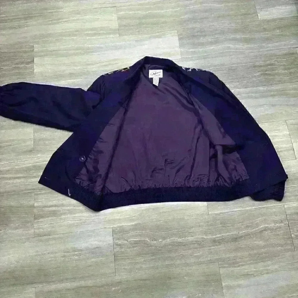 Silk Blend Vintage Purple Jaguar 1980s Style Jacket Stephanie by Suzelle - Picture 9 of 10